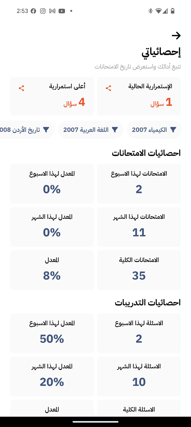 إحصائيات التطبيق